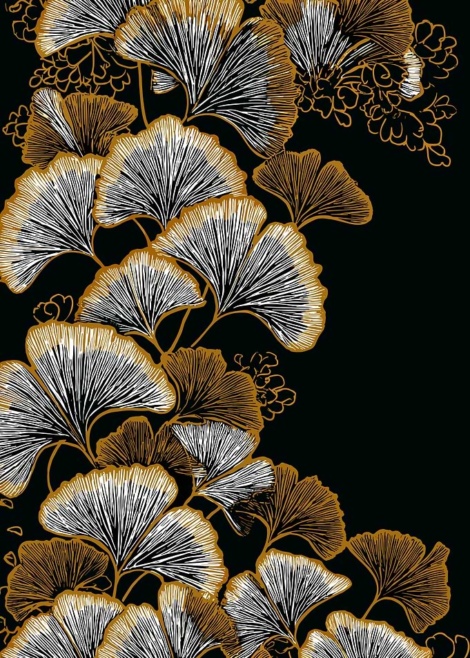 Ginkgo Leaves Pattern on Black Background