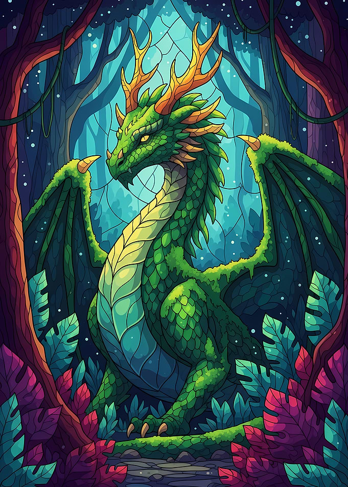 Green Dragon in Enchanted Forest