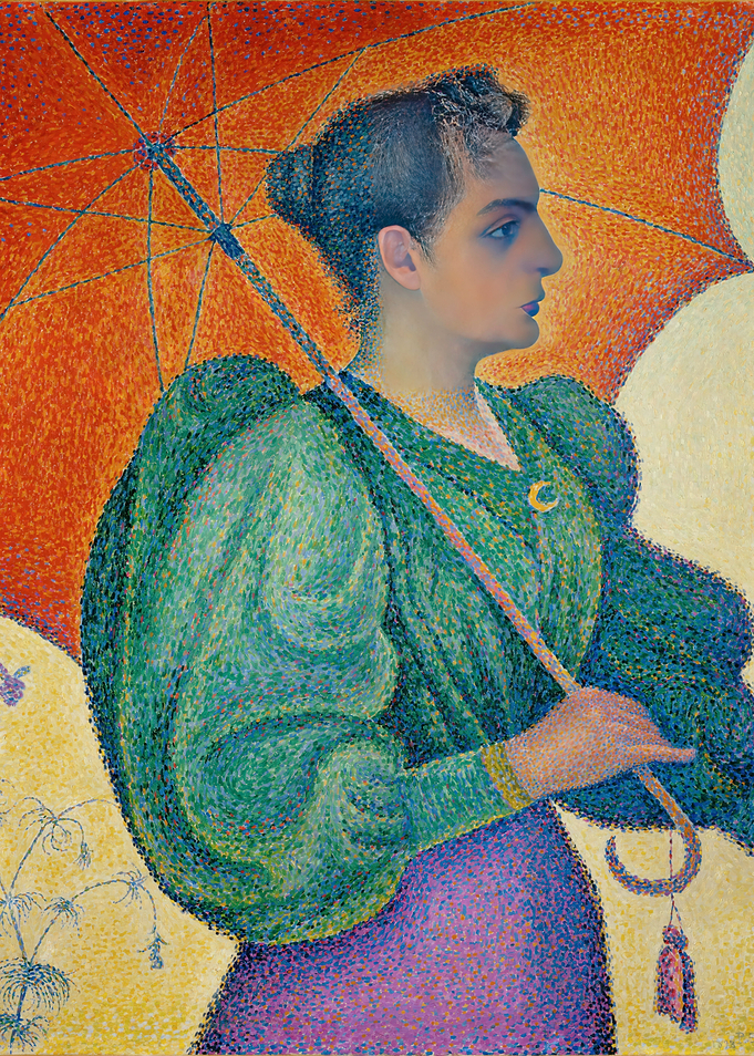 Young Woman with Parasol, Pointillism Painting; paul signac art