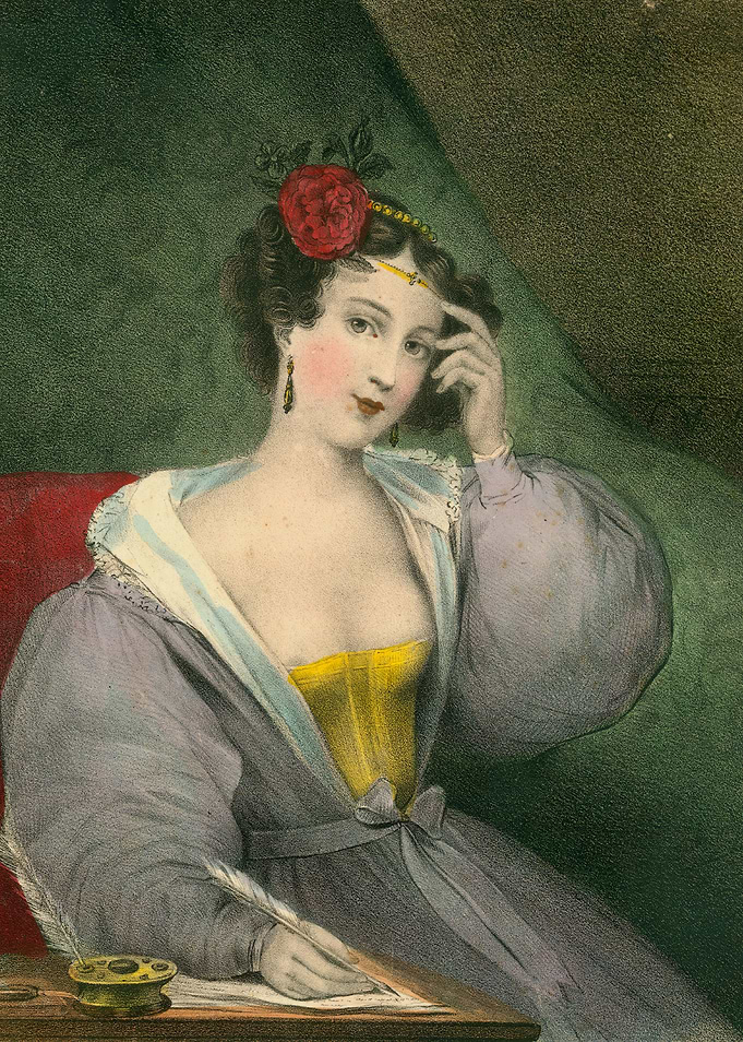 Woman Writing with Quill Pen Portrait