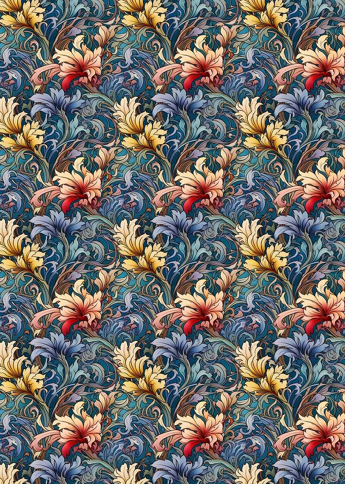 Floral Pattern with Red and Yellow Flowers