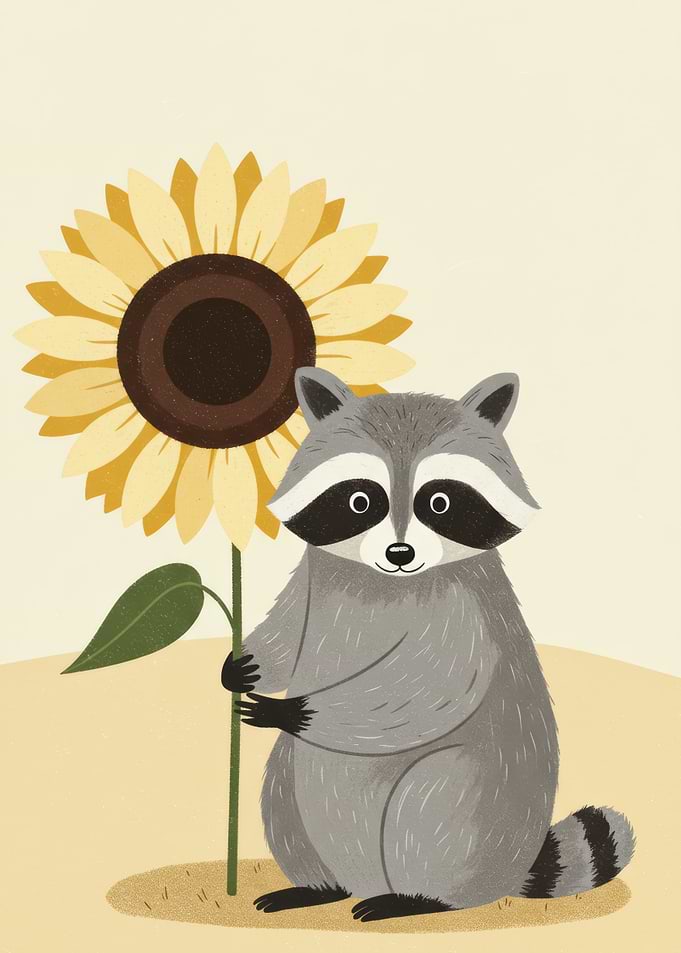 Raccoon with Sunflower Illustration