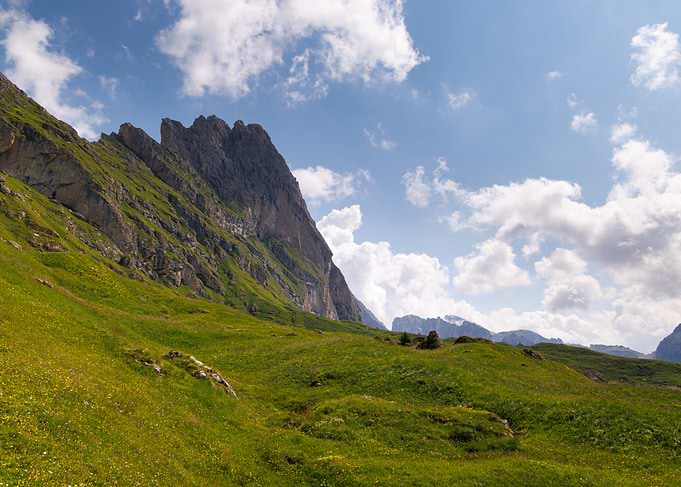 Green Mountain Landscape with Cloudy Sky