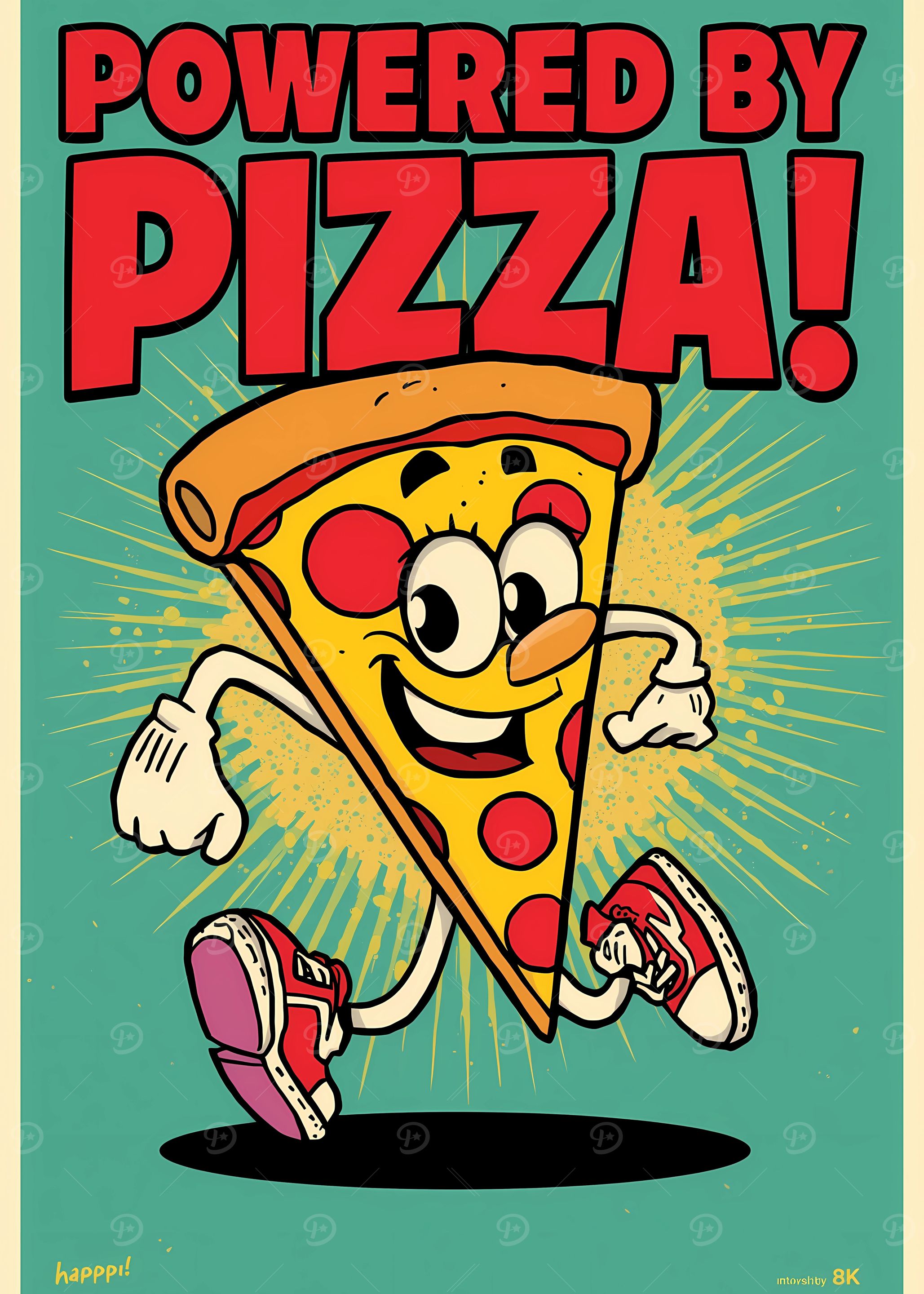 Powered by Pizza Cartoon Illustration