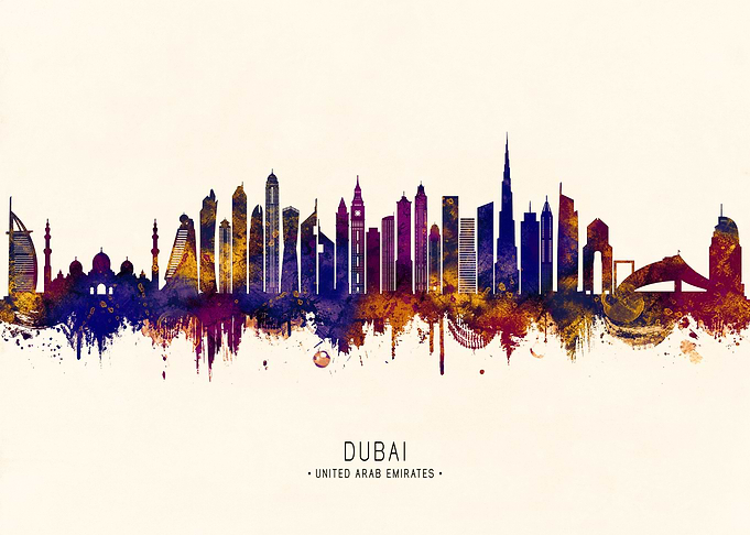 Dubai Skyline Watercolor Art