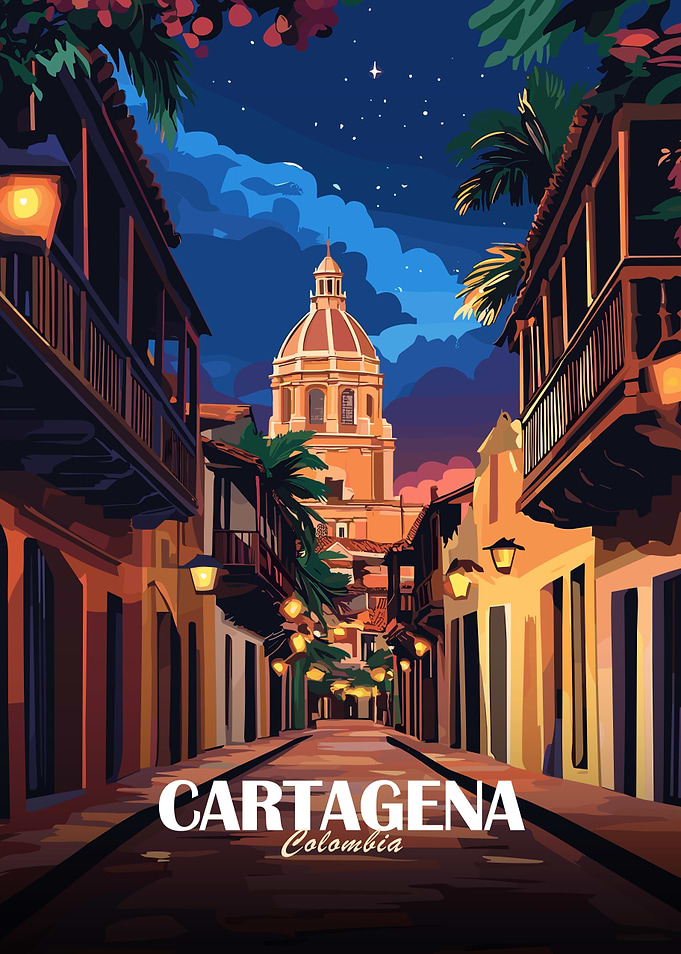 Cartagena, Colombia street at night