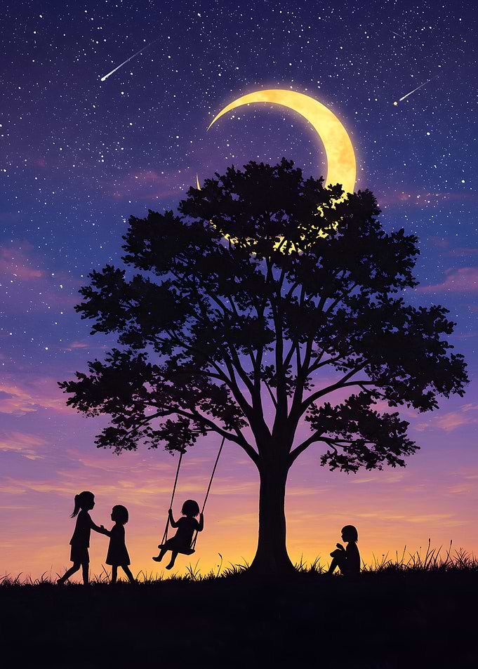 Children under the Moonlit Tree