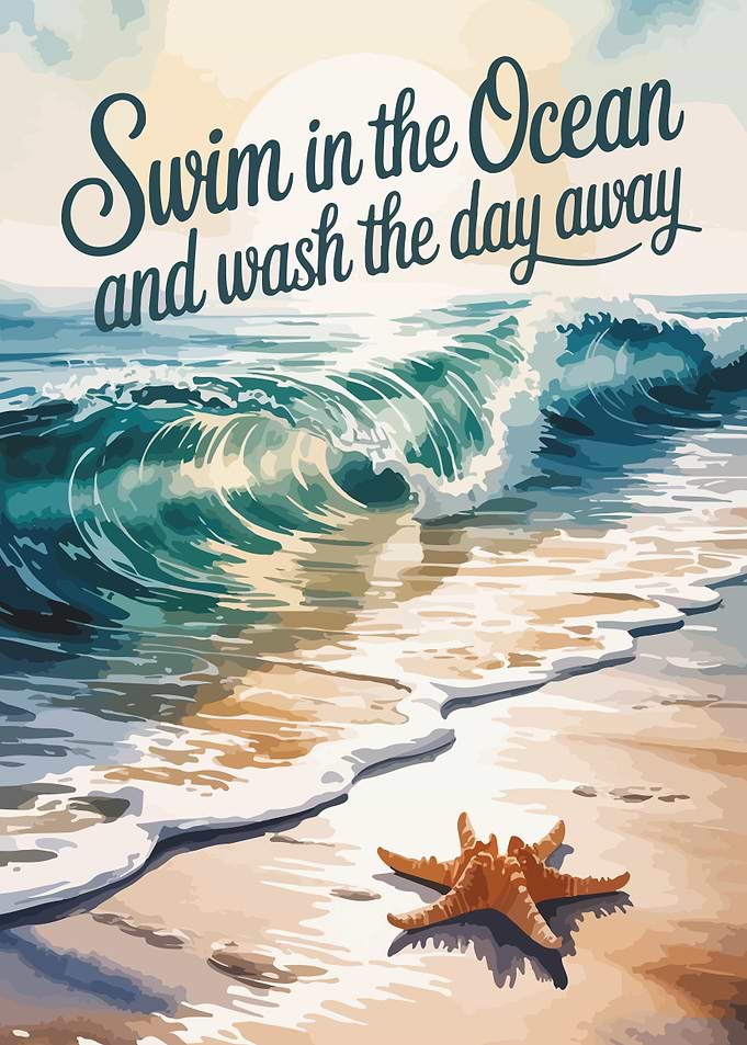 Ocean Wave and Starfish Beach Scene
