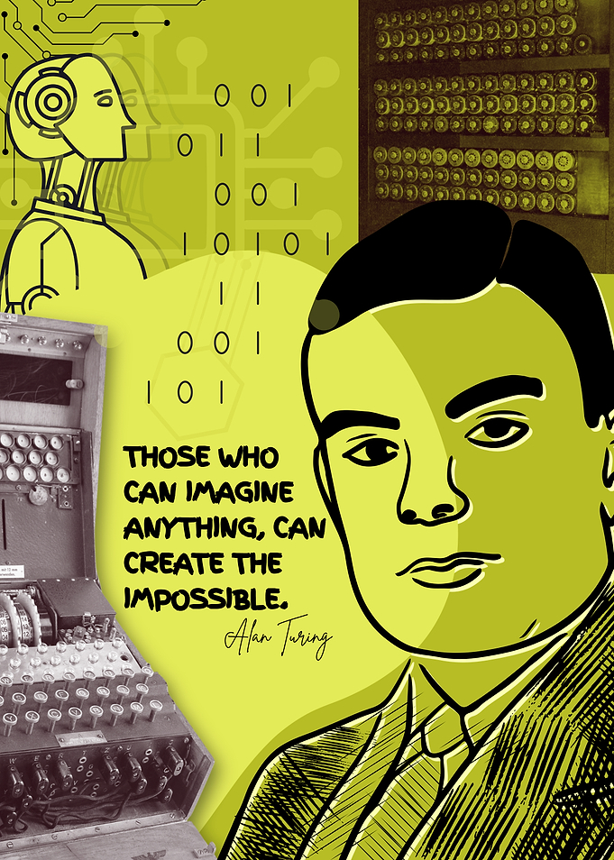 Alan Turing Quote Poster – “Create the Impossible” | Enigma Machine & AI Art Print