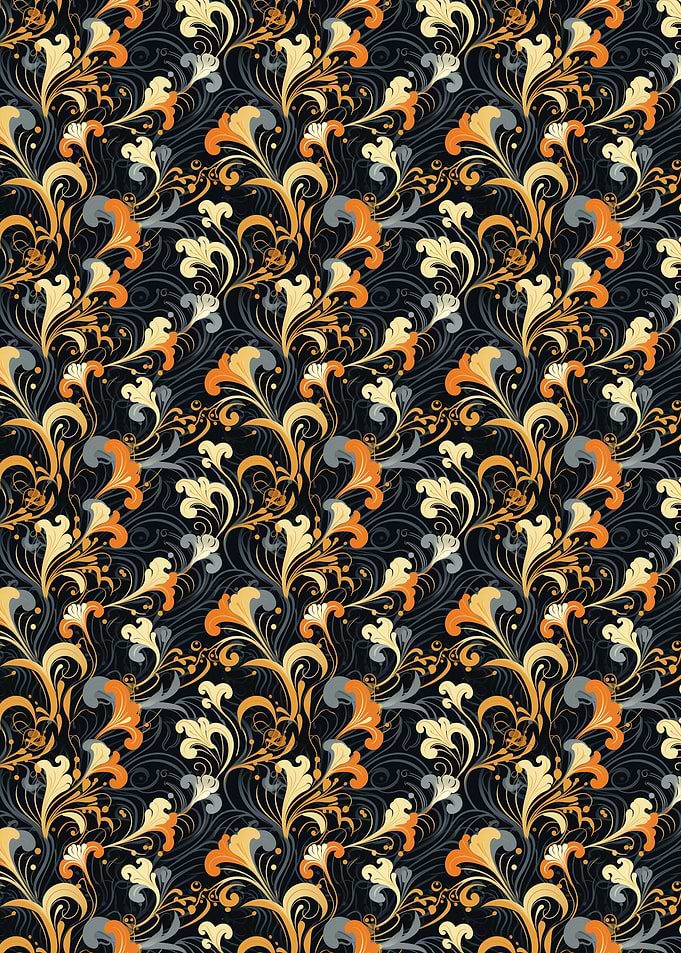 Floral Pattern with Swirls on Black