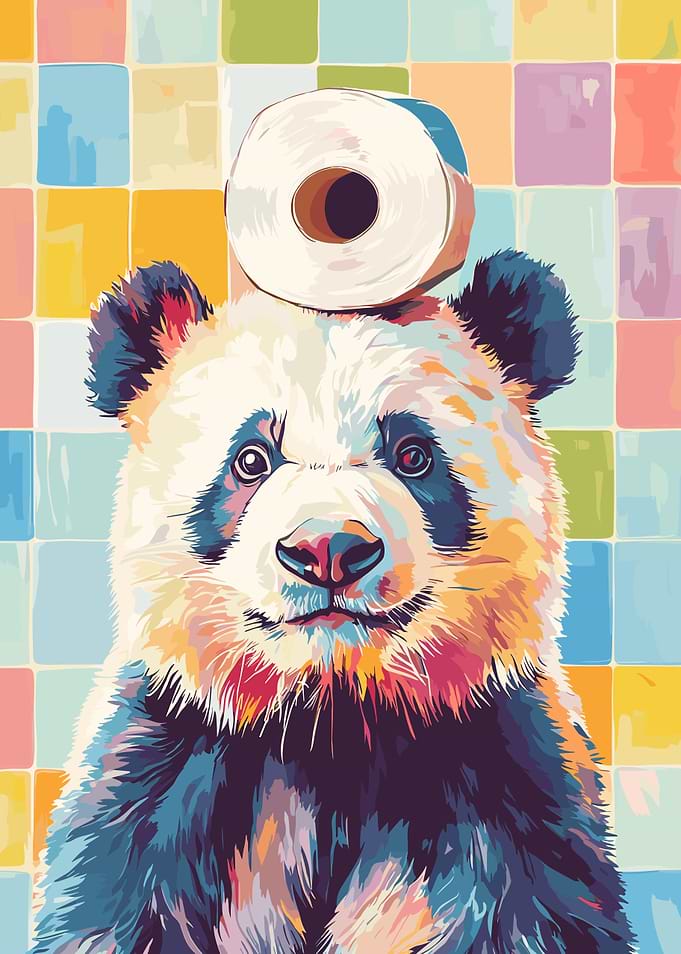 Panda with Toilet Paper on Head