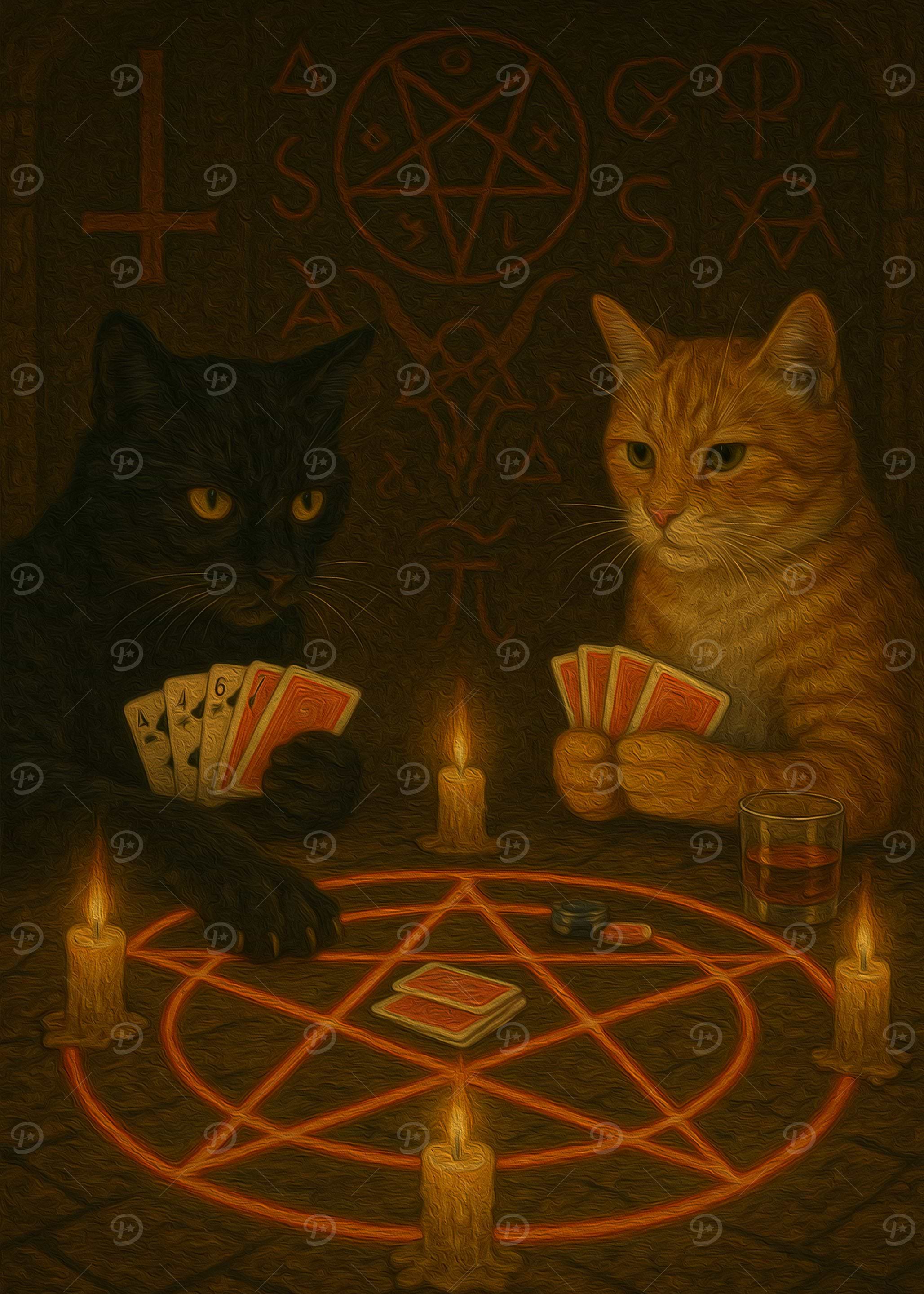 Witchy Cats Playing Poker