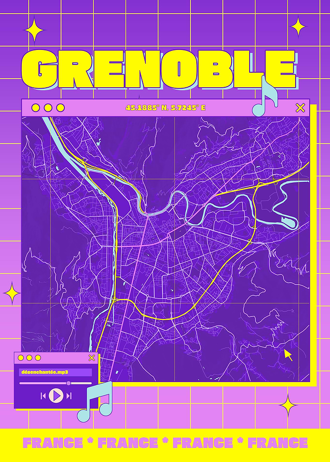 Grenoble City Map Retro Poster