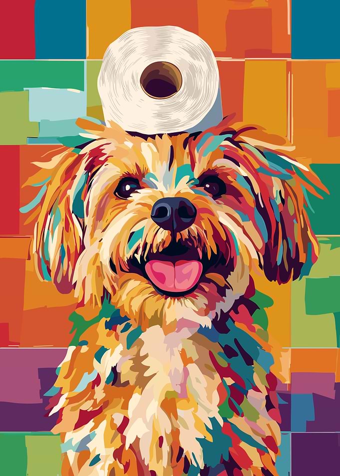 Colorful Dog with Toilet Paper Roll