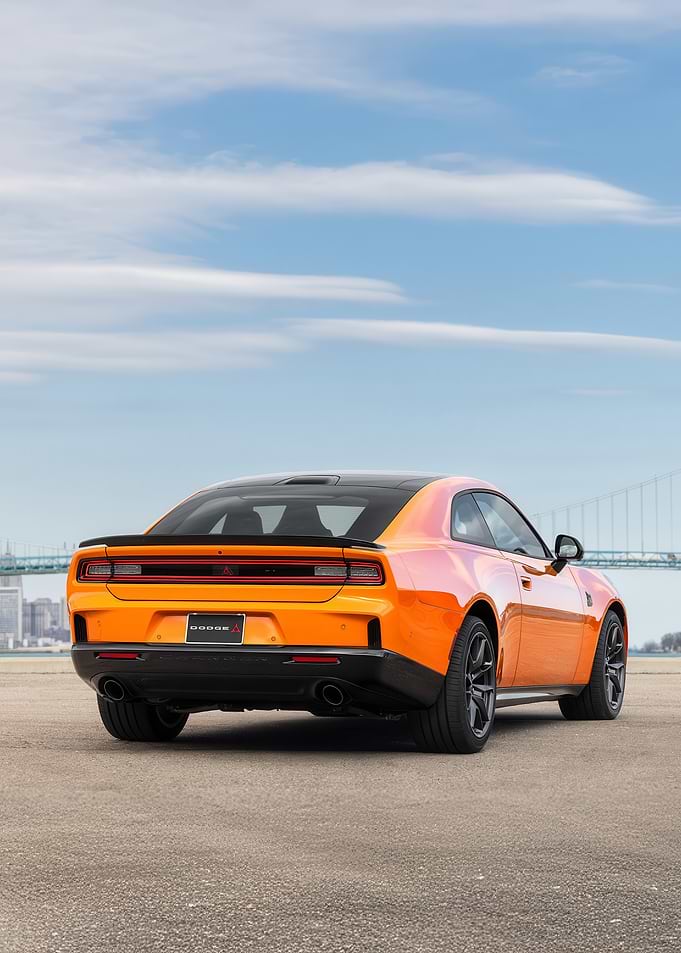 Orange Dodge Challenger Coupe Rear View