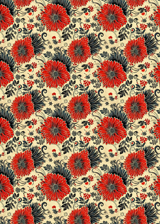 Red Floral Pattern with Dark Leaves