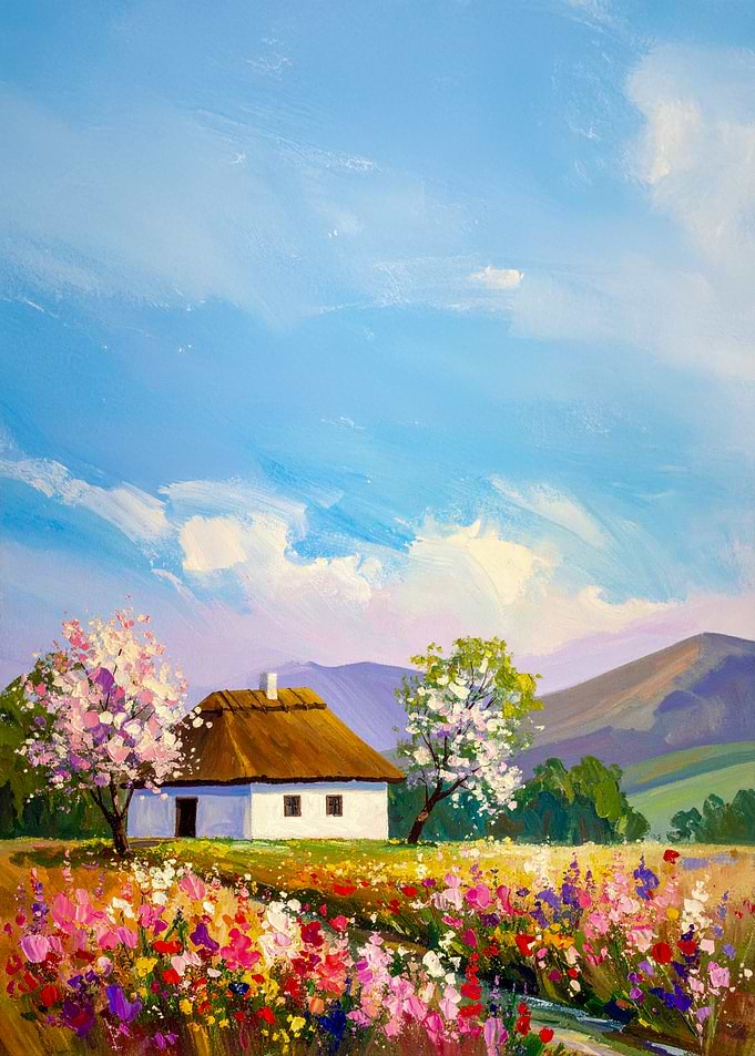 Oil Painting of Rural Landscape