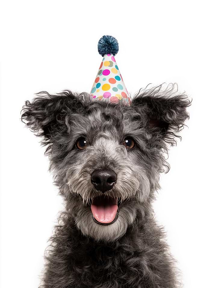 Happy Birthday Pumi Dog with Party Hat