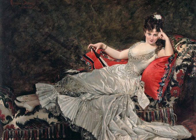 Elegant Woman Reclining on Couch Painting