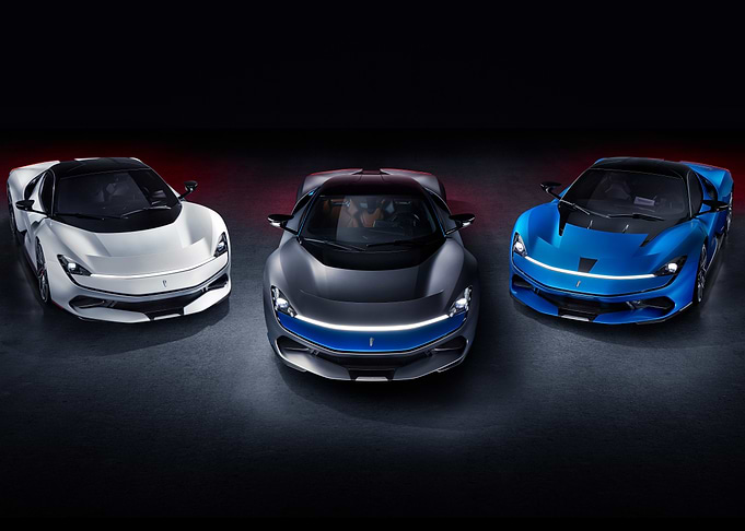 Pinifarina Three Battista Cars: White, Gray, Blue