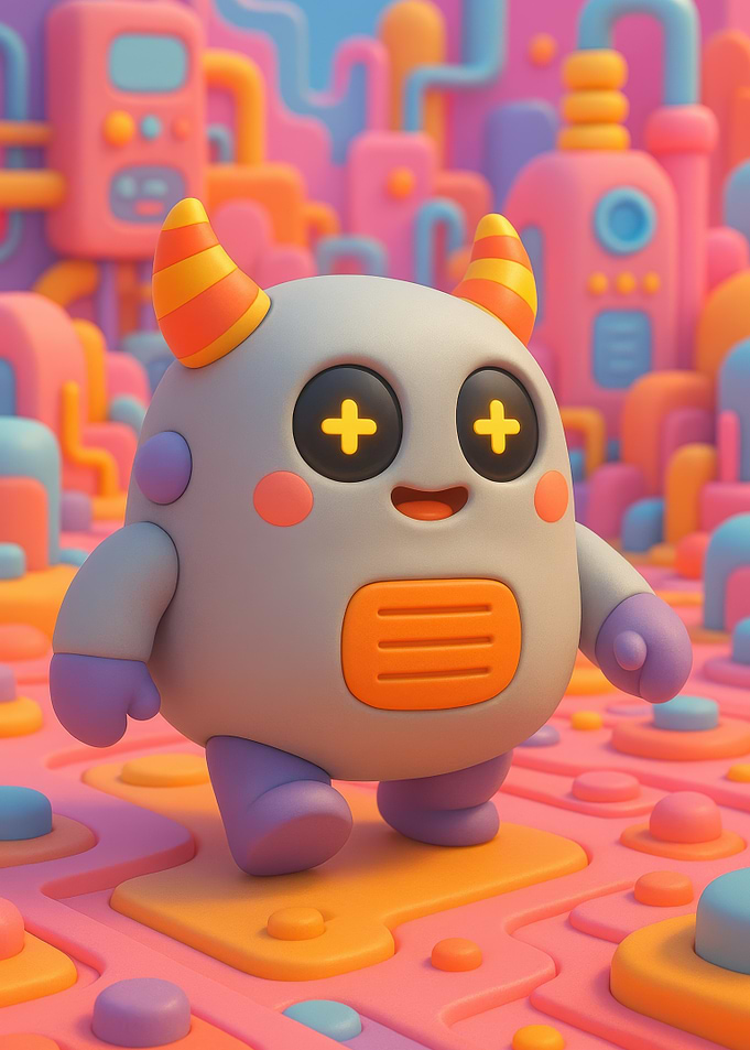Cute Cartoon Monster in Candy Land