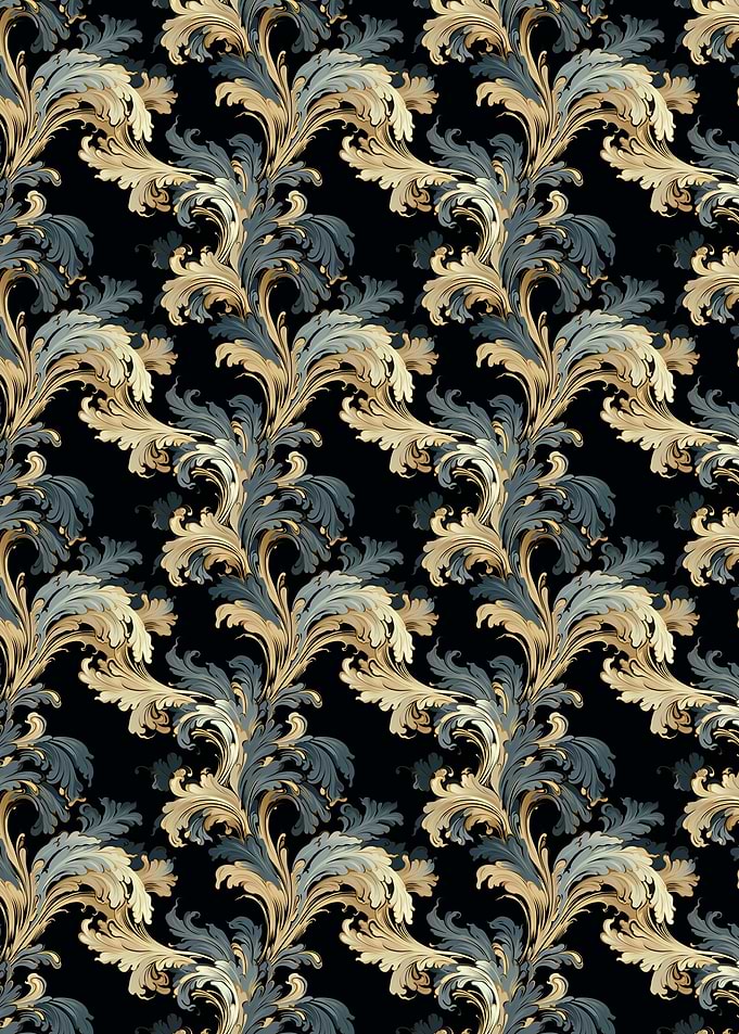 Floral Baroque Pattern on Black Background