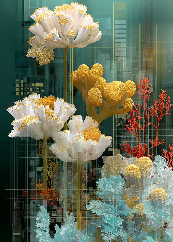 Abstract Floral Arrangement with Geometric Background