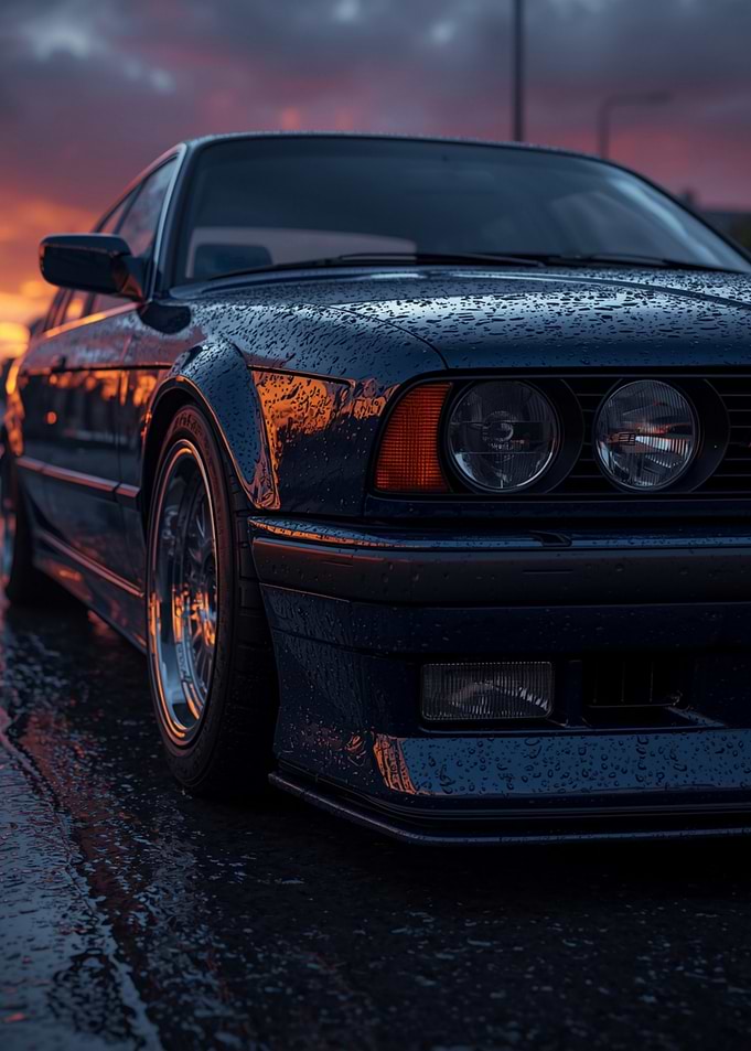 Blue Car at Sunset