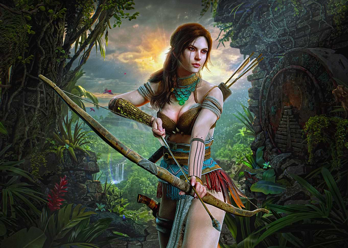 Lara Croft Female Archer in Jungle Environment