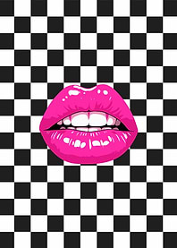 Pink Lips on Checkered Background