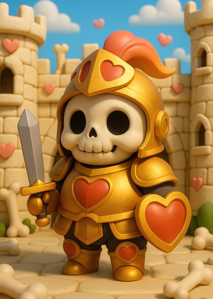 Cartoon Skeleton Knight with Heart Details
