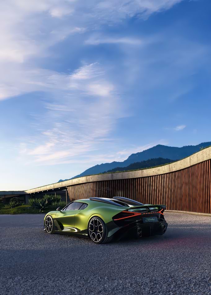 Green Supercar on Asphalt Road