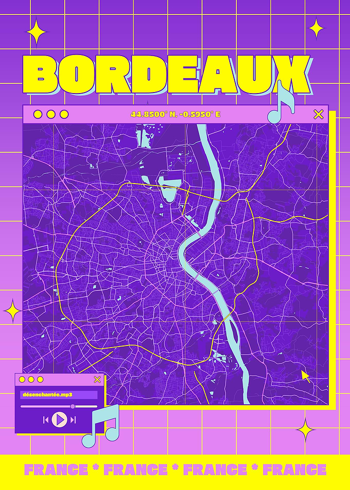 Bordeaux Map Retro Aesthetic