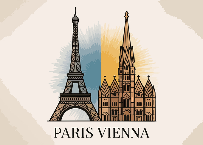Paris and Vienna Landmark Illustration