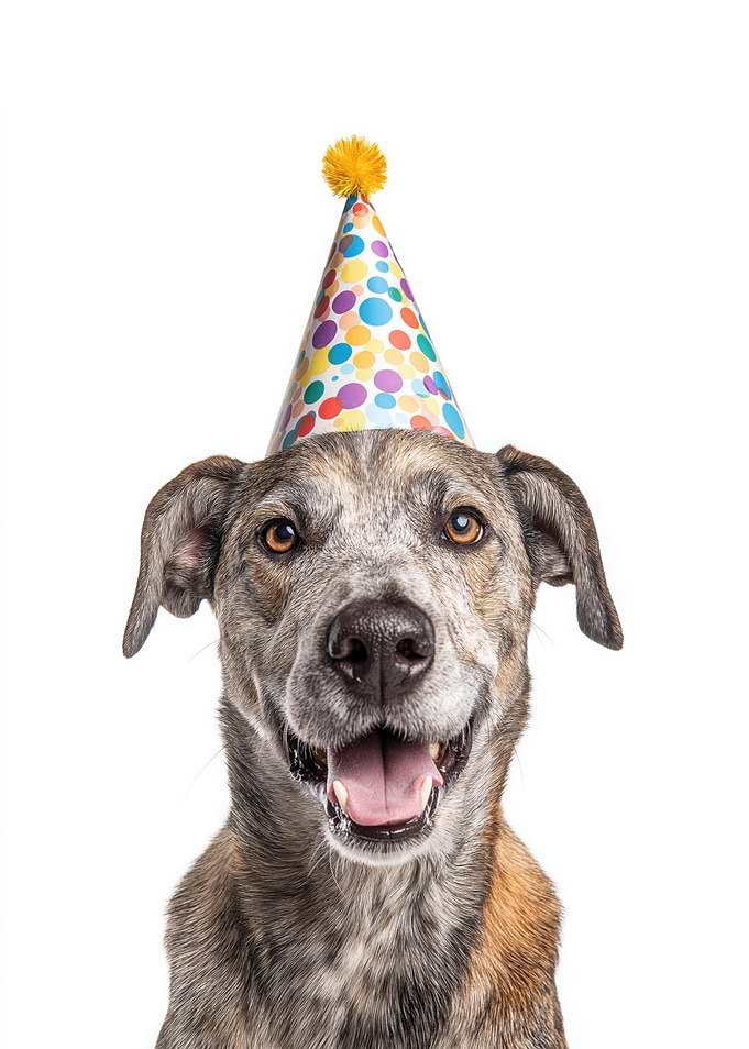 Plott Hound Dog with Birthday Hat