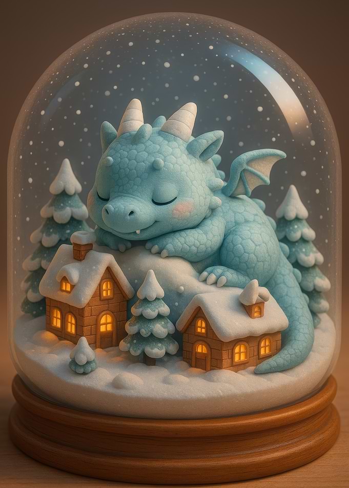 Sleeping Dragon in Winter Snow Globe