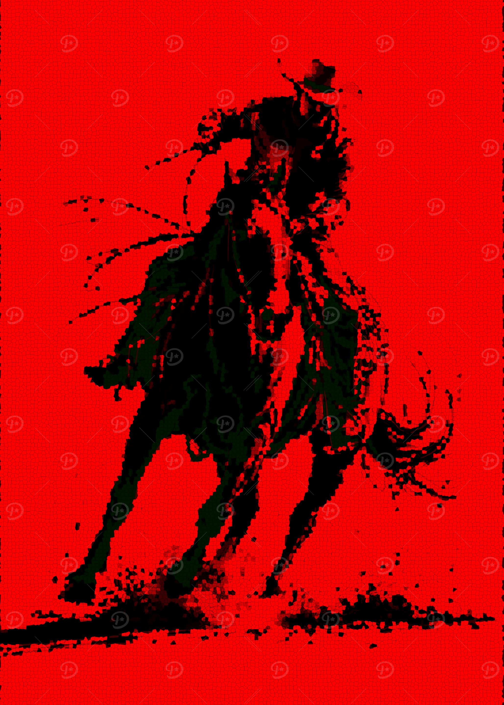 Cowboy on Horseback - Red and Black