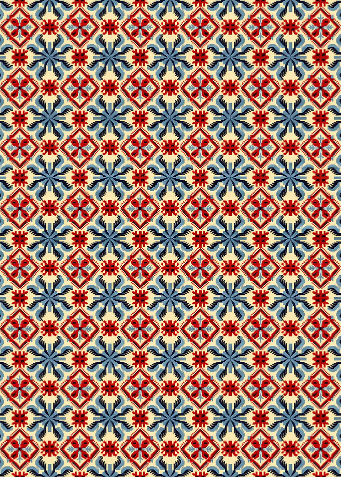 Floral Pattern with Red and Blue