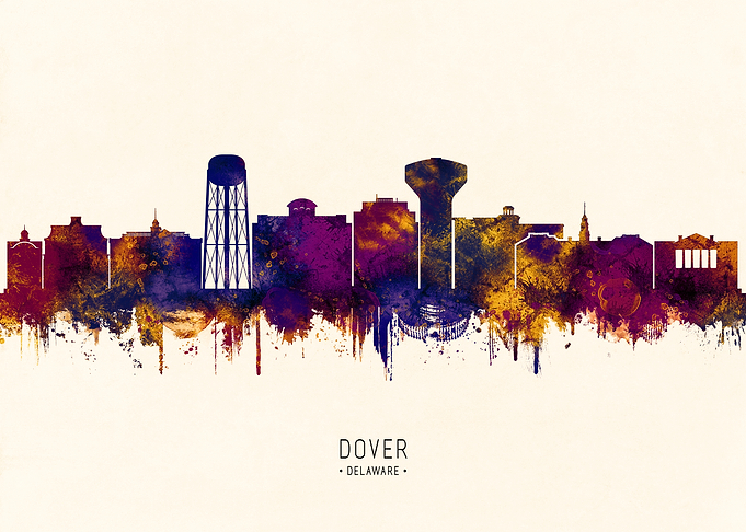 Dover Delaware Skyline Watercolor Silhouette
