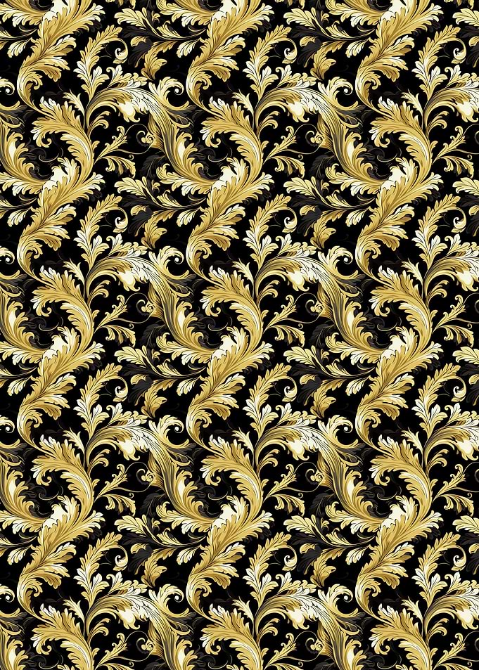 Golden Floral Baroque Pattern on Black