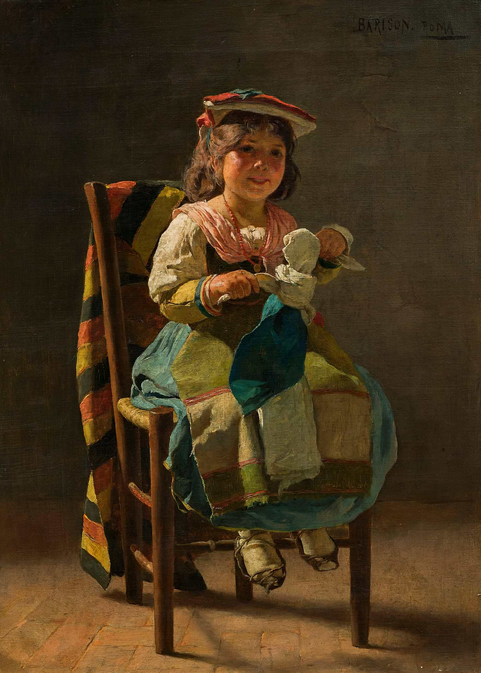 Young Girl with Doll Painting