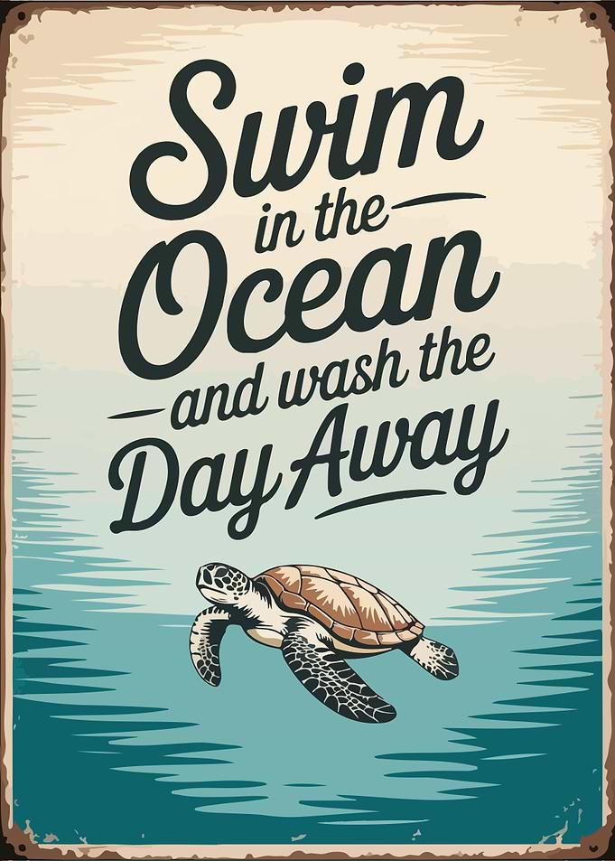 Swim in the Ocean Turtle Sign