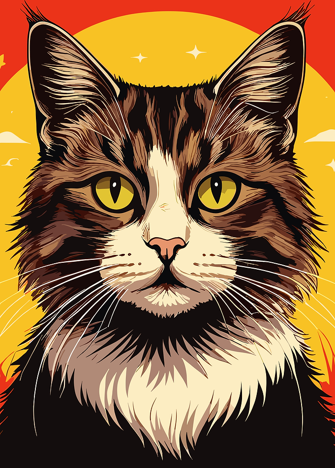 Stylized Cat Portrait with Warm Background