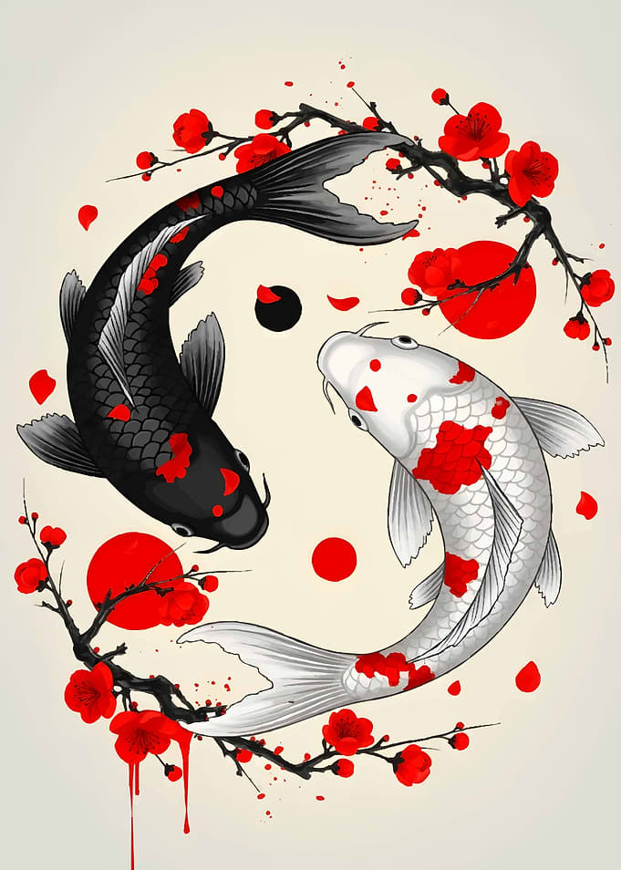 Yin Yang Koi Fish Sakura