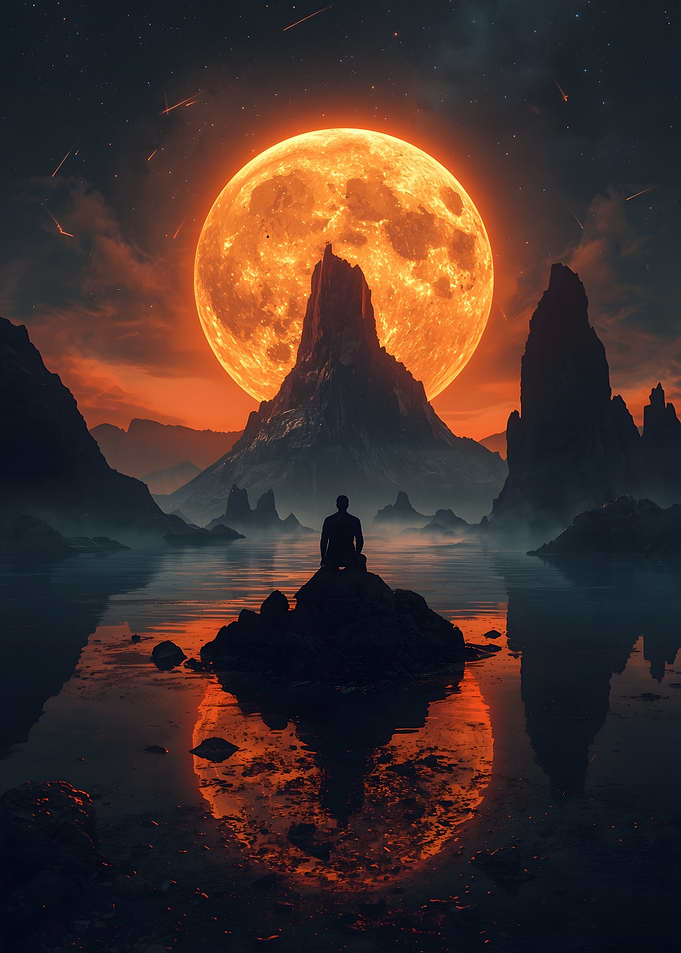 Man, Moon, and Mountain Serenity