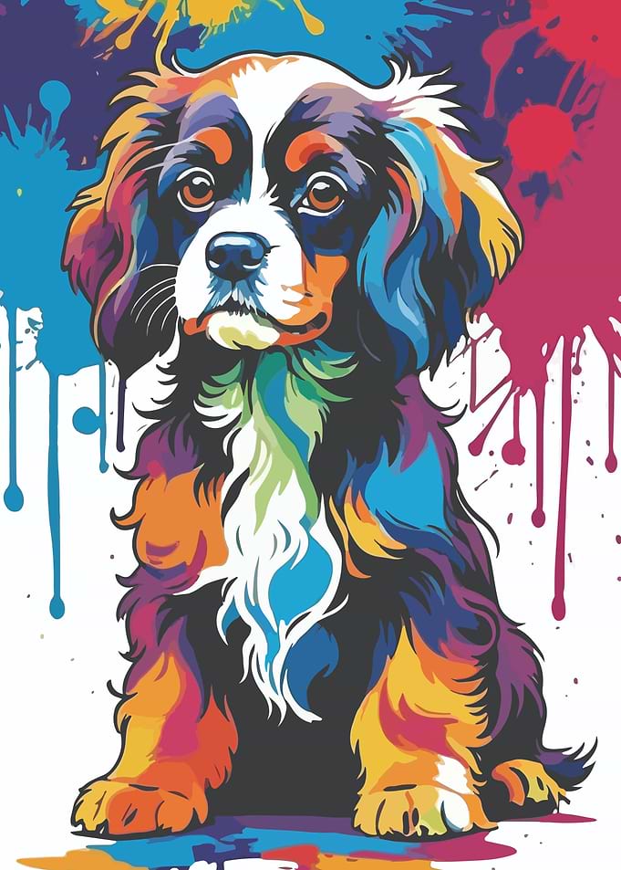 Colorful Cavalier King Charles Spaniel Portrait