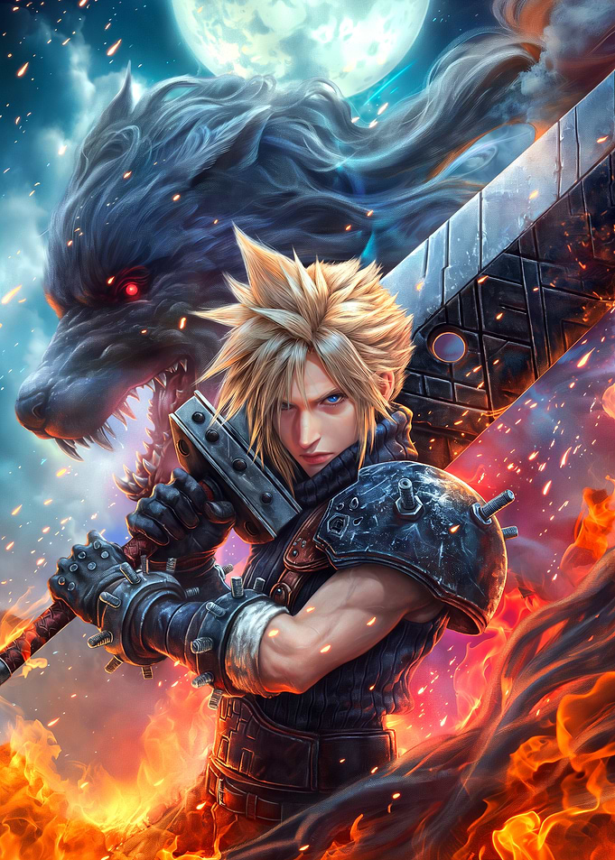 Cloud Strife and Wolf Digital Art