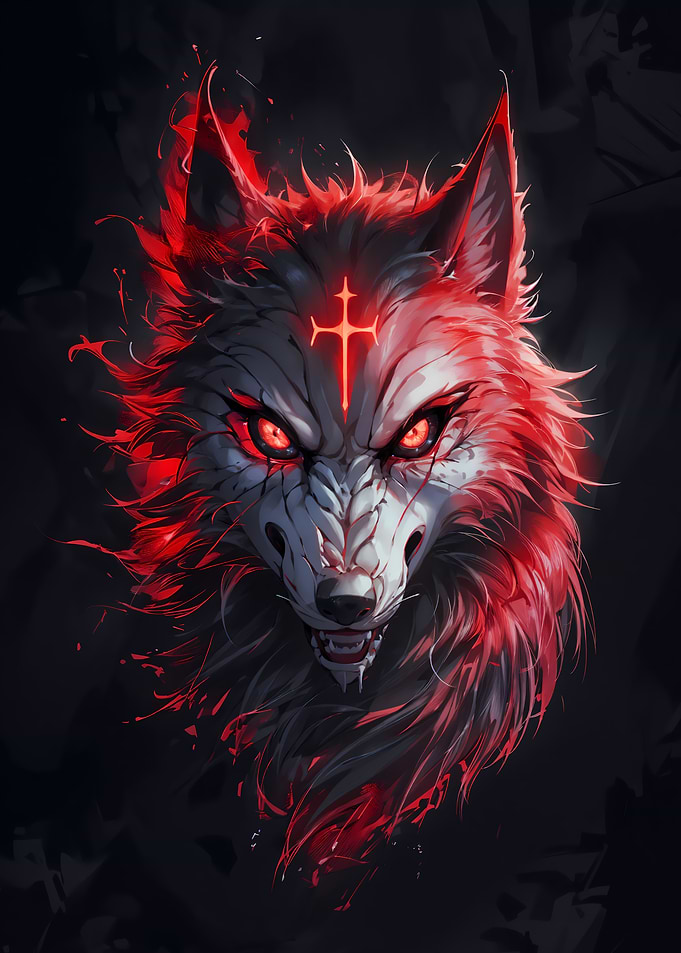 Red Glowing Wolf Portrait