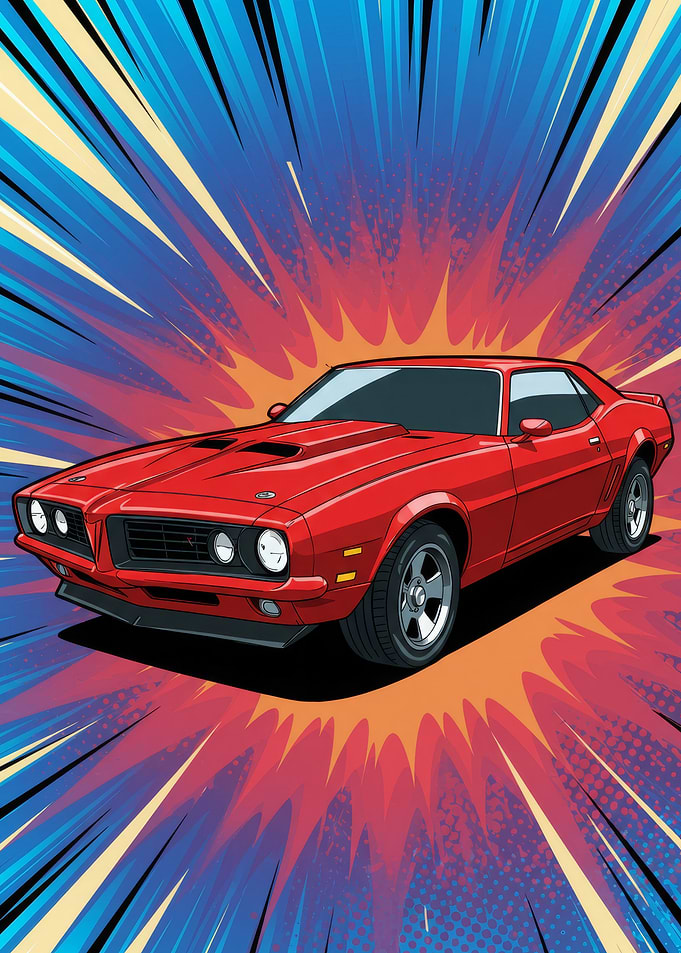 Red Car Comic Book Style