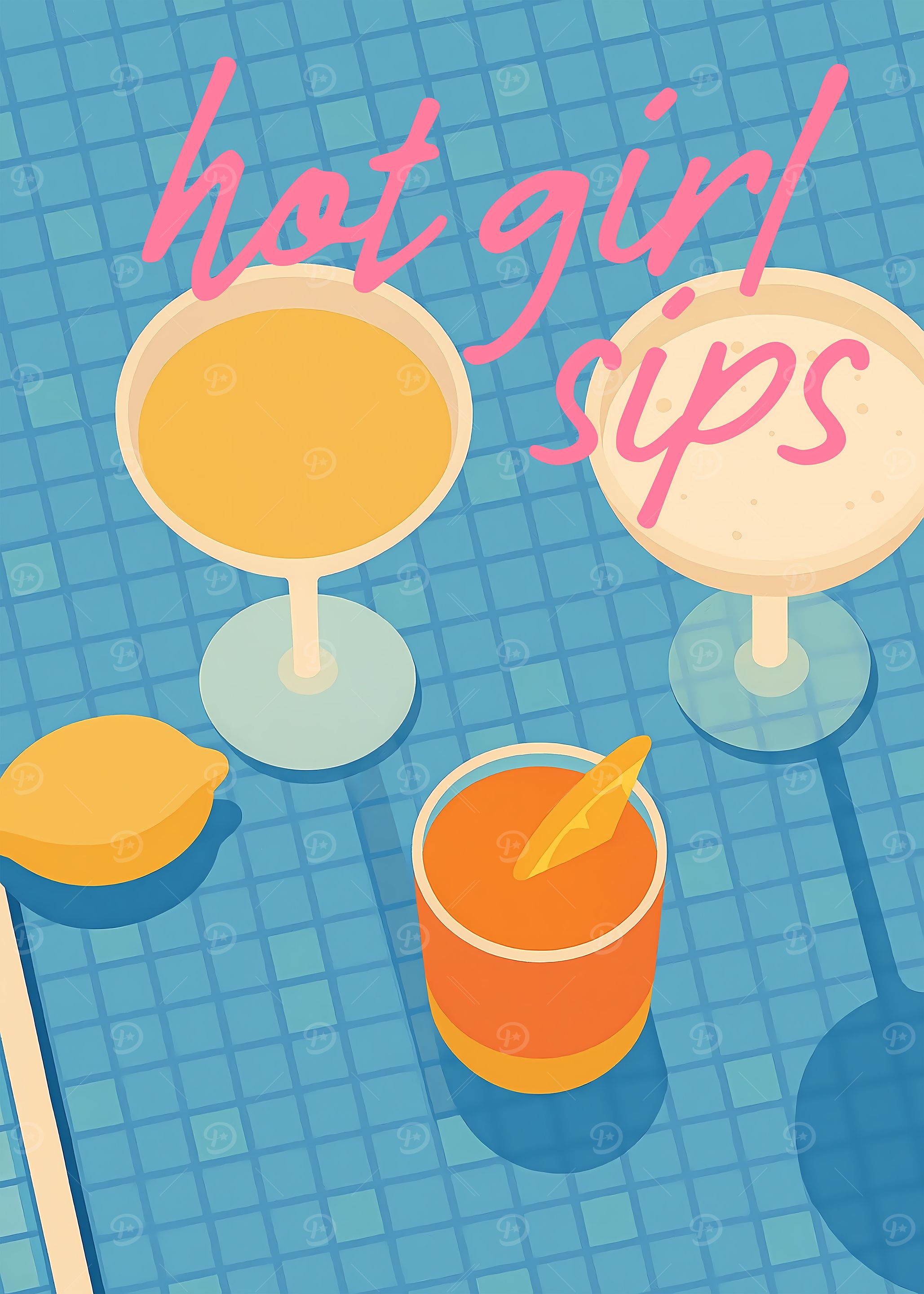 Hot Girl Sips Cocktail Illustration